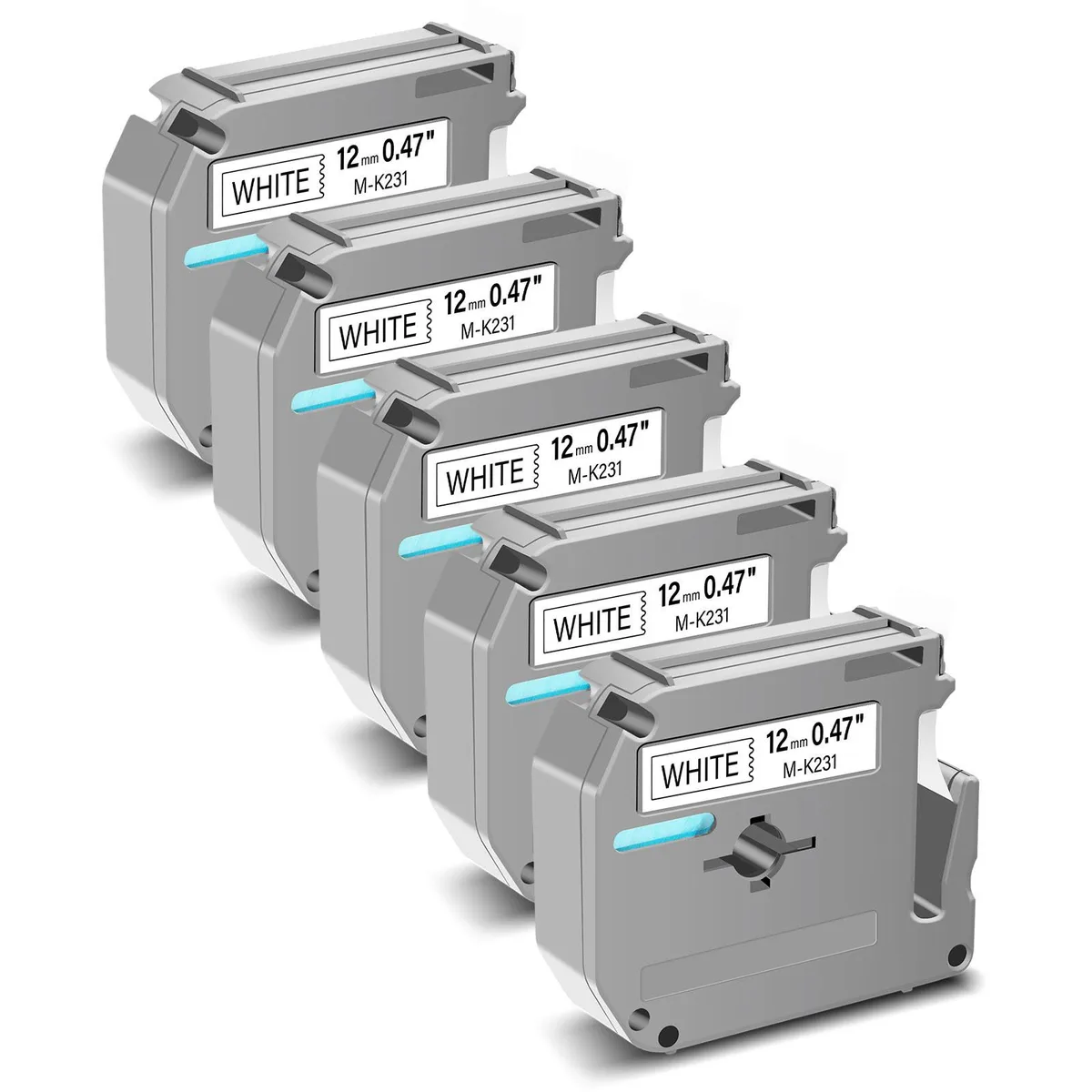 GREENCYCLE GREENCYCLE MK-231 label tape 12mm 26.2ft black on white 5 pack — product photo