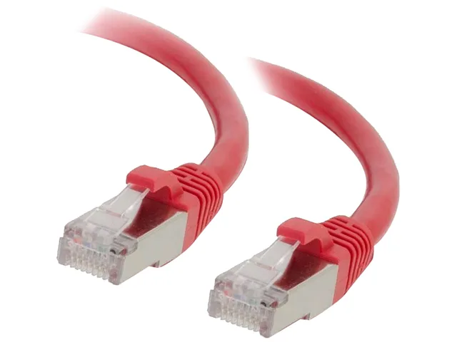 Red shielded Cat6 Ethernet cable, 1 ft, snagless RJ45 connectors