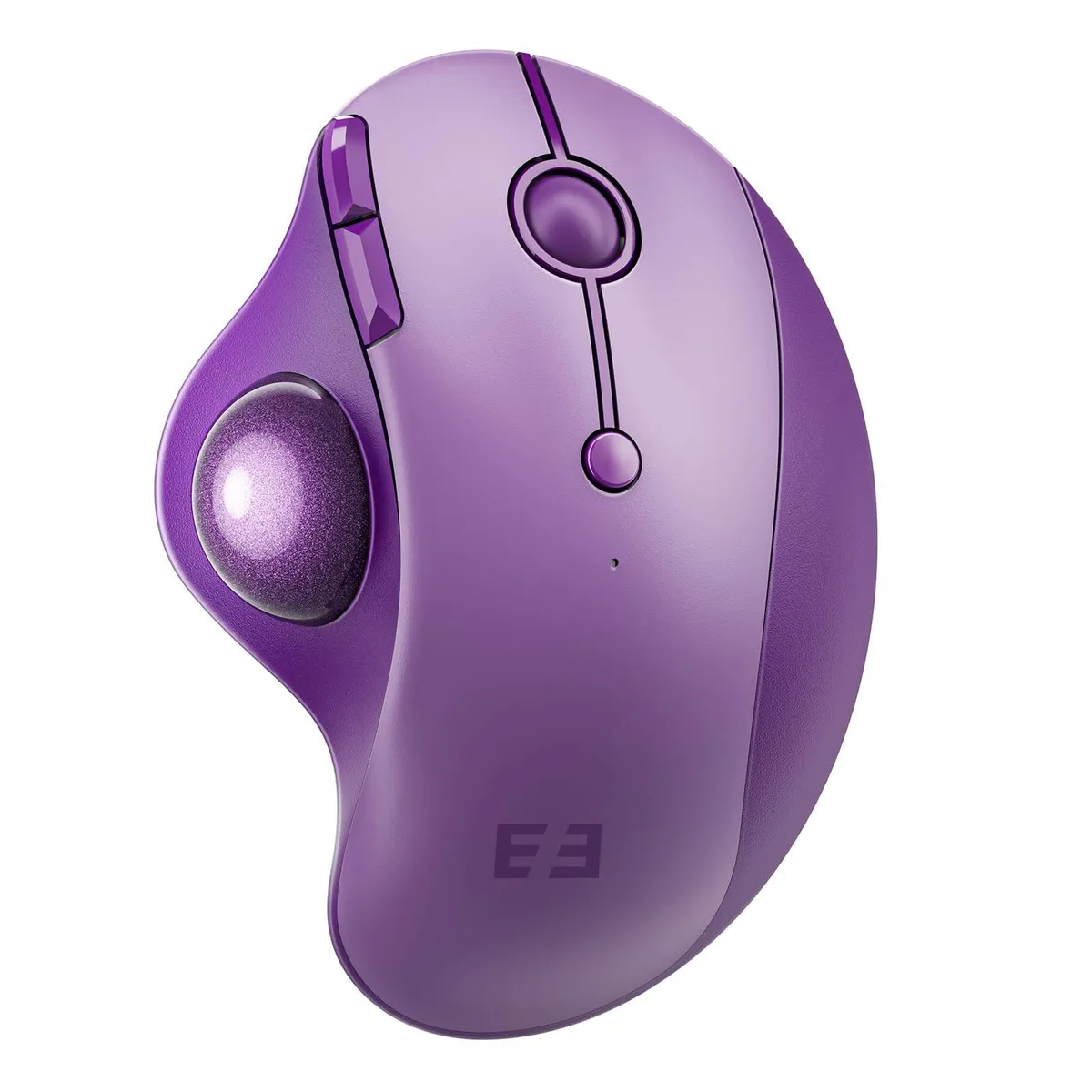 Purple ergonomic wireless trackball mouse with thumb-operated ball