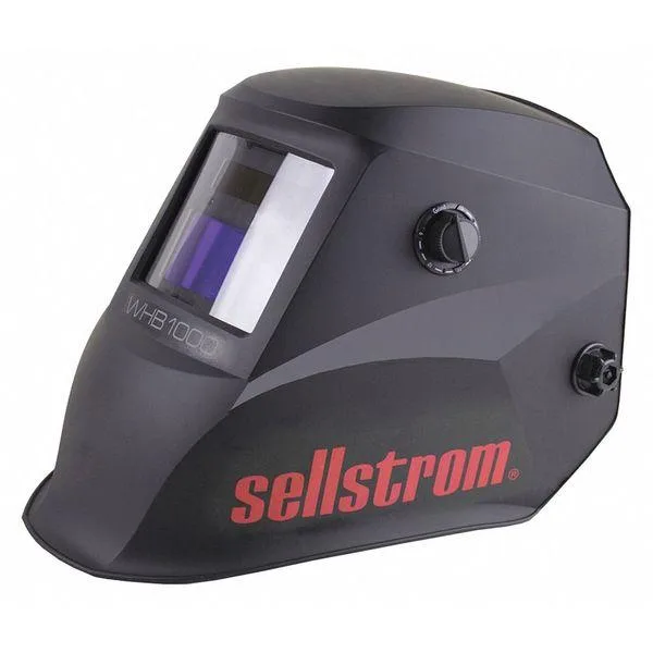 Black auto-darkening welding helmet, lightweight nylon shell, grind mode, analog controls