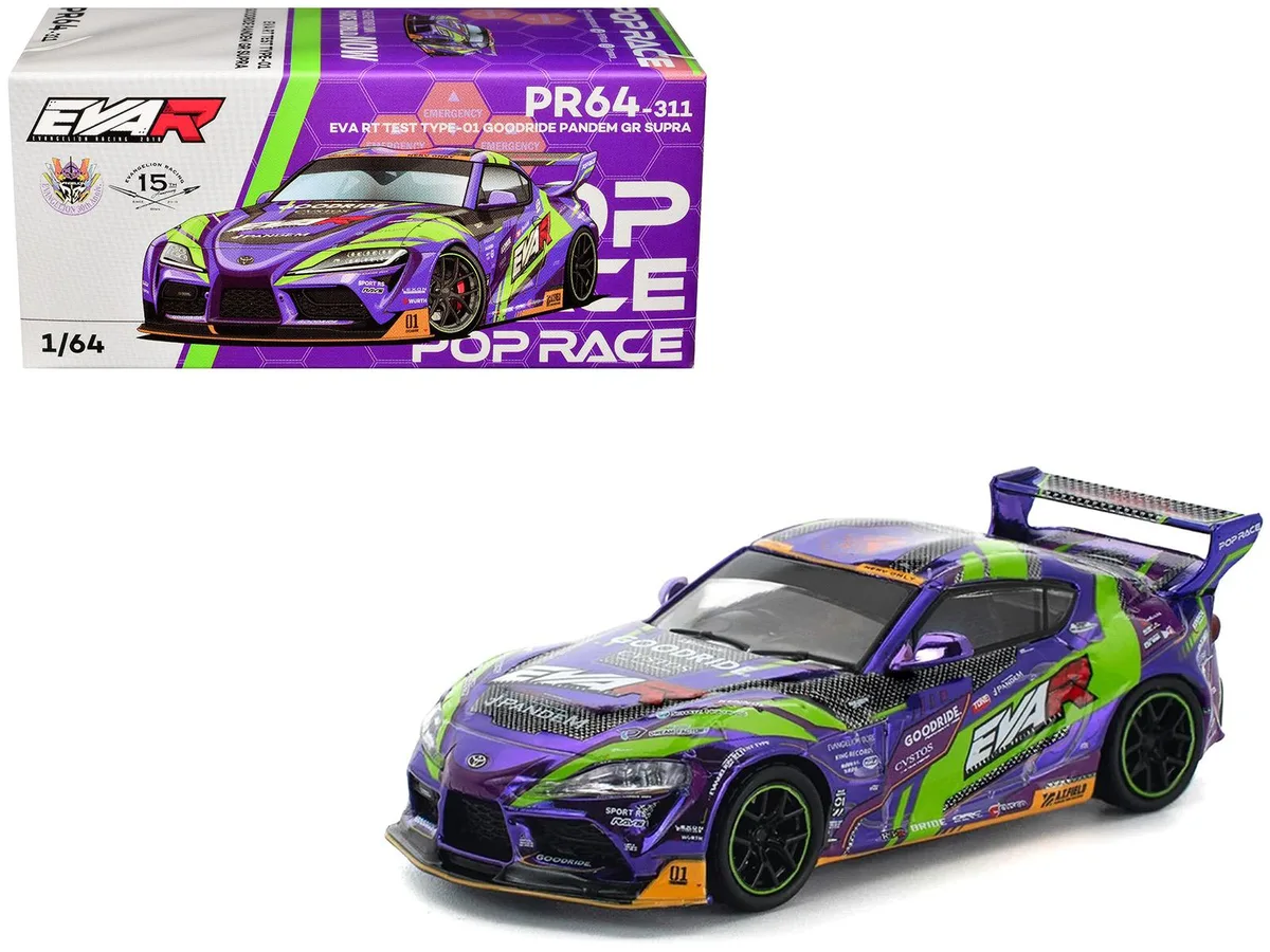 Pop Race Pop Race Toyota Pandem GR Supra RHD EVA RT Test Type-01 GoodRide Purple Metallic 1/64 Hobby Collectible — product photo