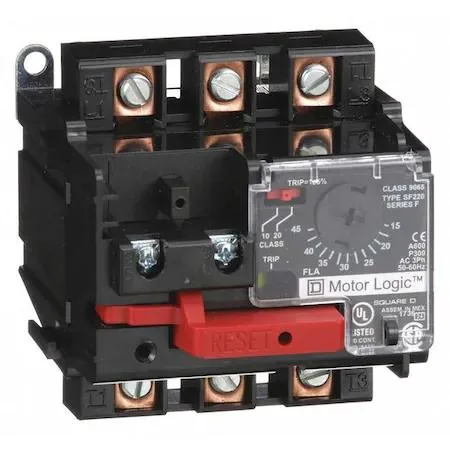 Grey rectangular NEMA overload relay with terminal blocks and adjustment dial