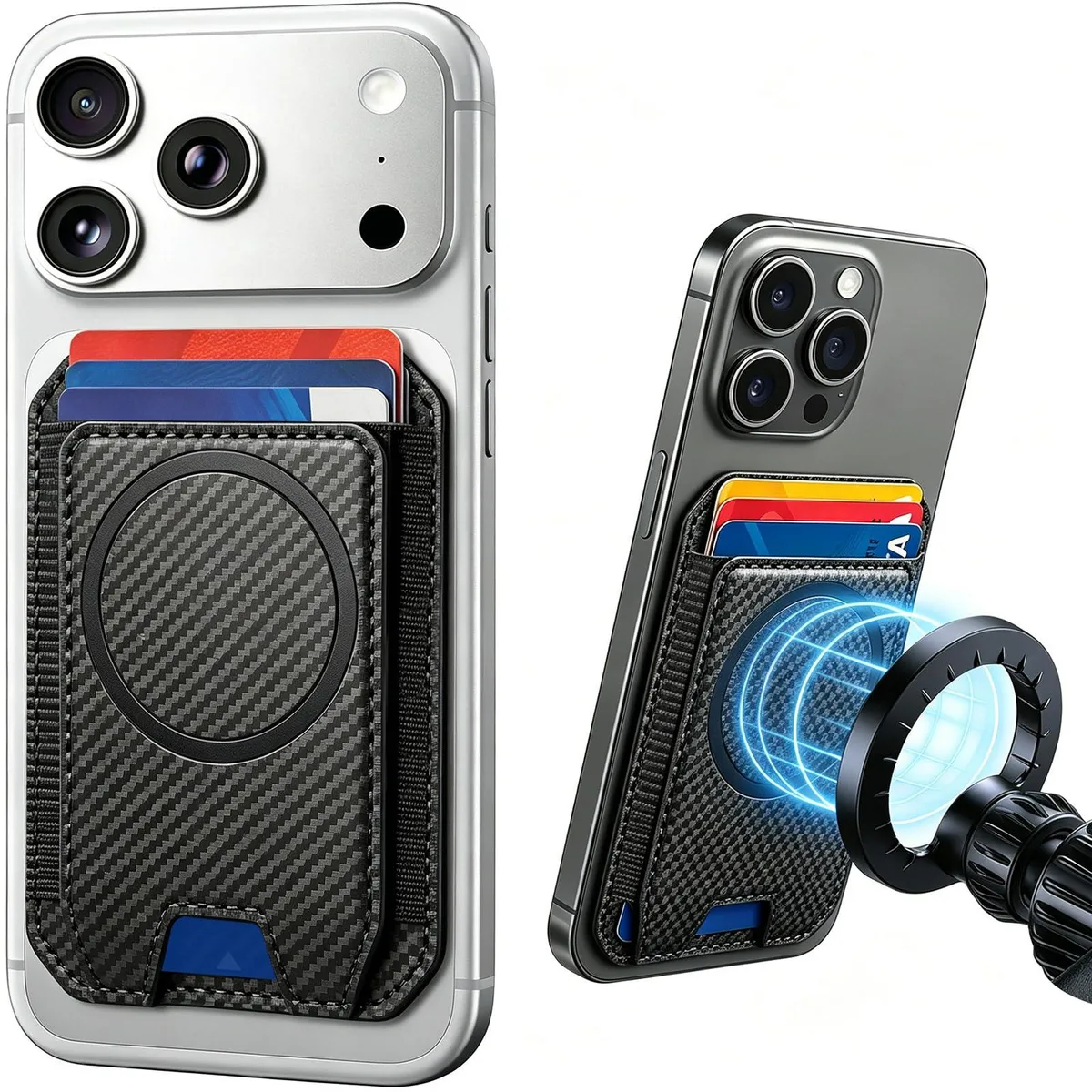  PIXPROUT Dbx003 MagSafe Wallet Carbon Fiber 5 Card RFID 3.8"×2.6"×0.18" iPhone 12-17 — product photo