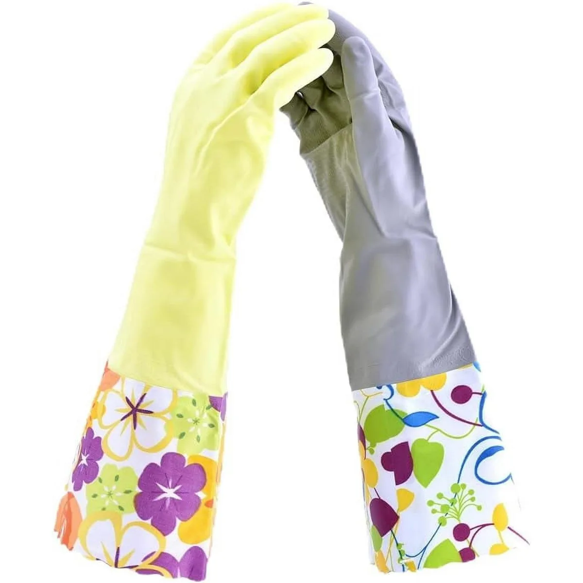 G &amp; F Products G &amp; F Products Household Gloves Latex Free Soft Lining Long Cuff 15" Grip Yellow Grey Medium 2 Pairs — product photo