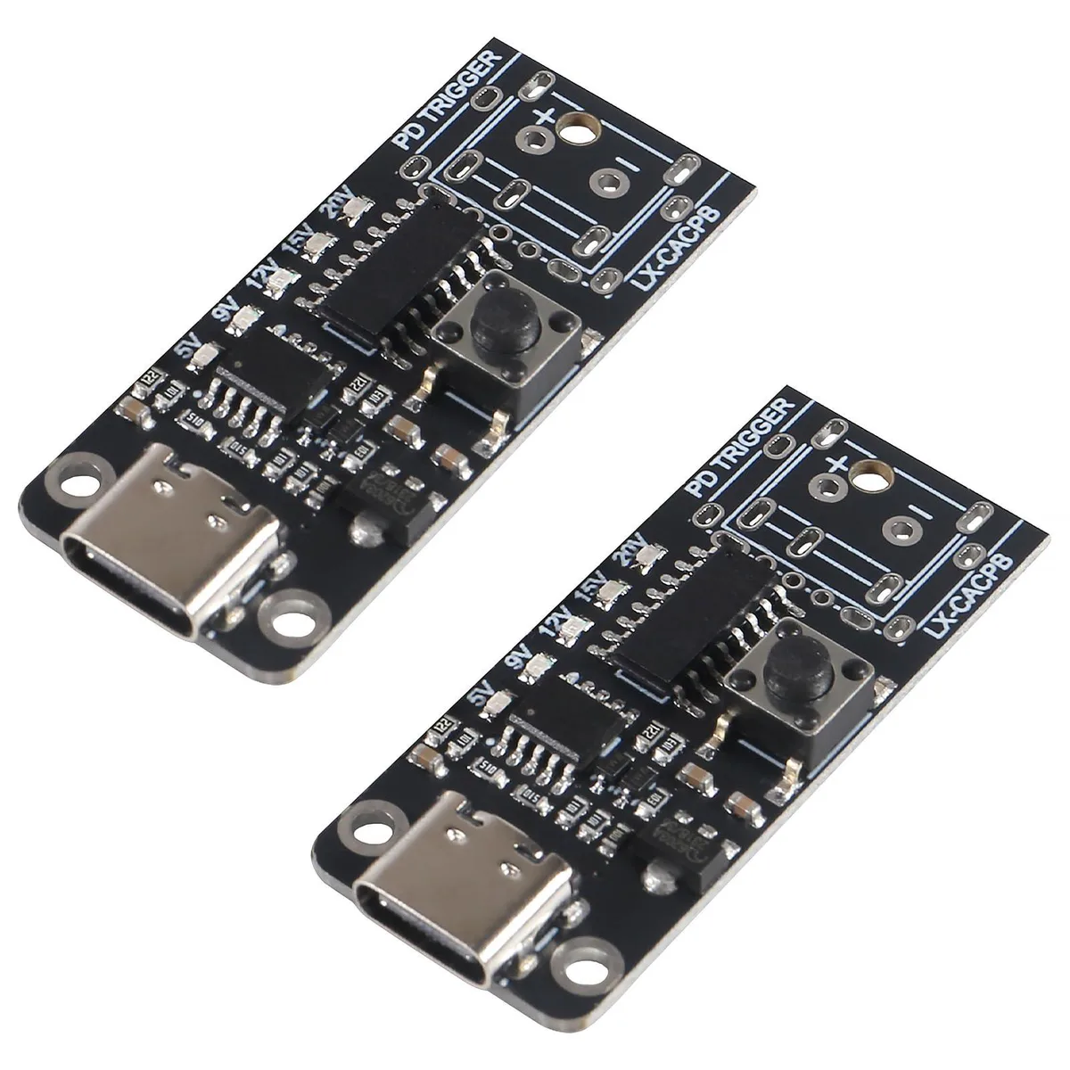 Two small green circuit boards with USB-C ports and buttons, sold as a pair