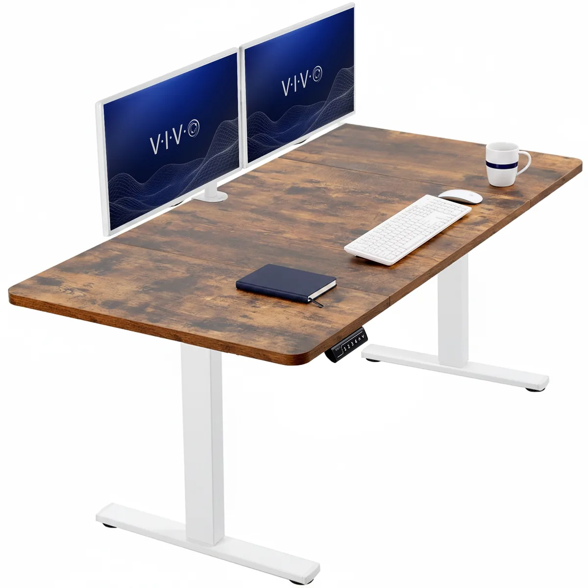 VIVO VIVO Electric Standing Desk 60 x 30 Vintage Brown White Frame — product photo
