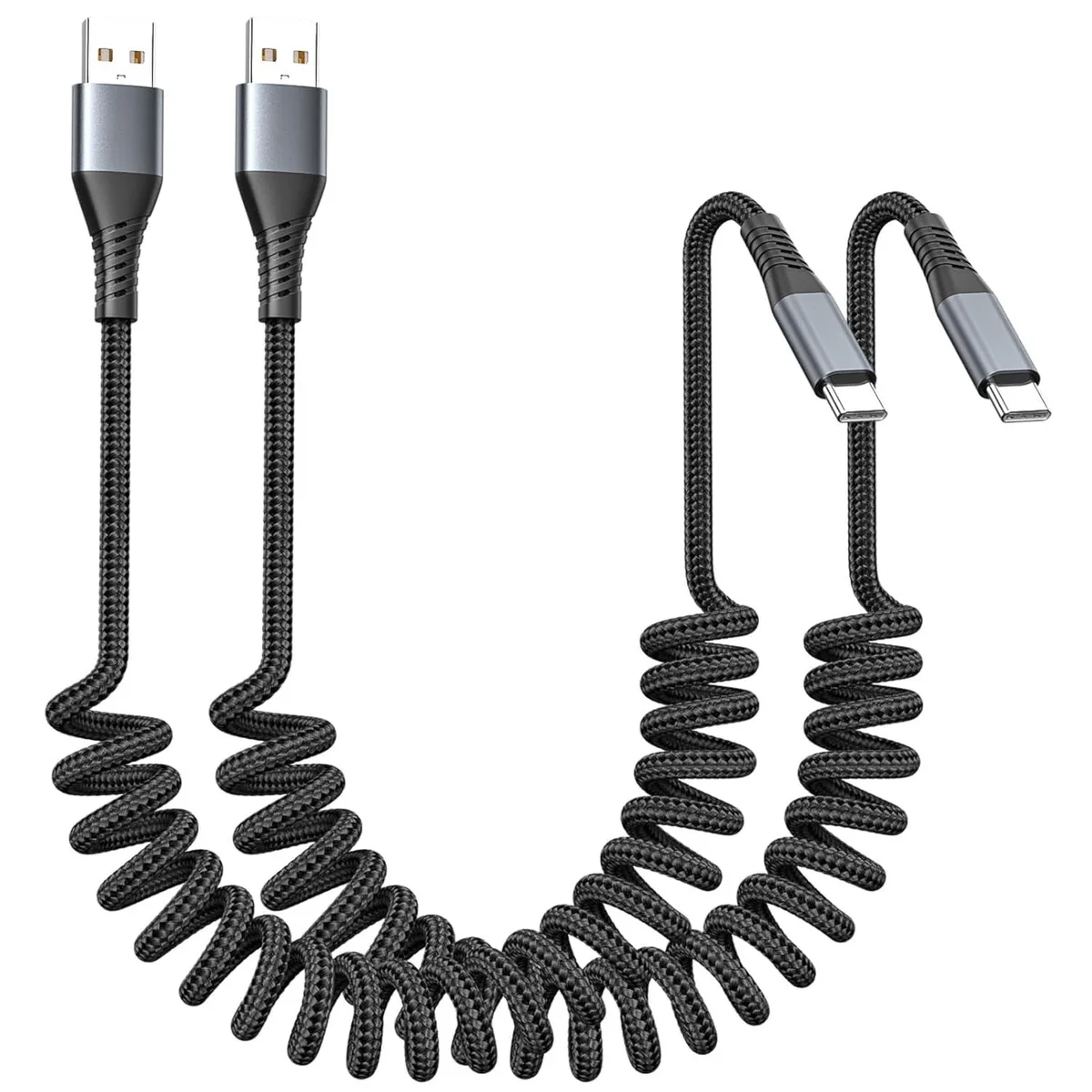 miqpower miqpower 2-Pack Coiled USB-A to USB-C Retractable Cable 3A 480Mbps 1-3.28ft — product photo