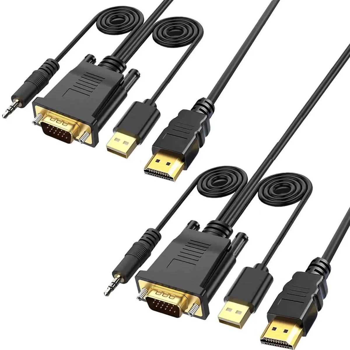 Vszerda Vszerda VGA to HDMI cable 6 ft 2-pack USB power audio 1080p 60Hz — product photo
