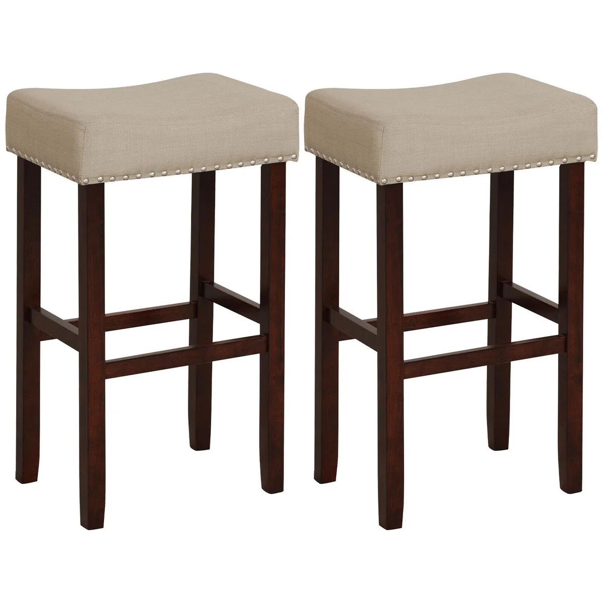 SlickBlue SlickBlue 2-Pack 29.5" Beige Upholstered Barstool with Rubber Wood Legs — product photo