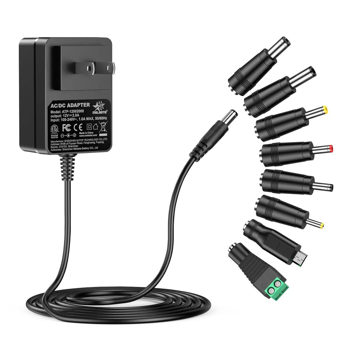  melasta CH12-DC2A-MEUS 12V 2A 24W power adapter 8 tips — product photo
