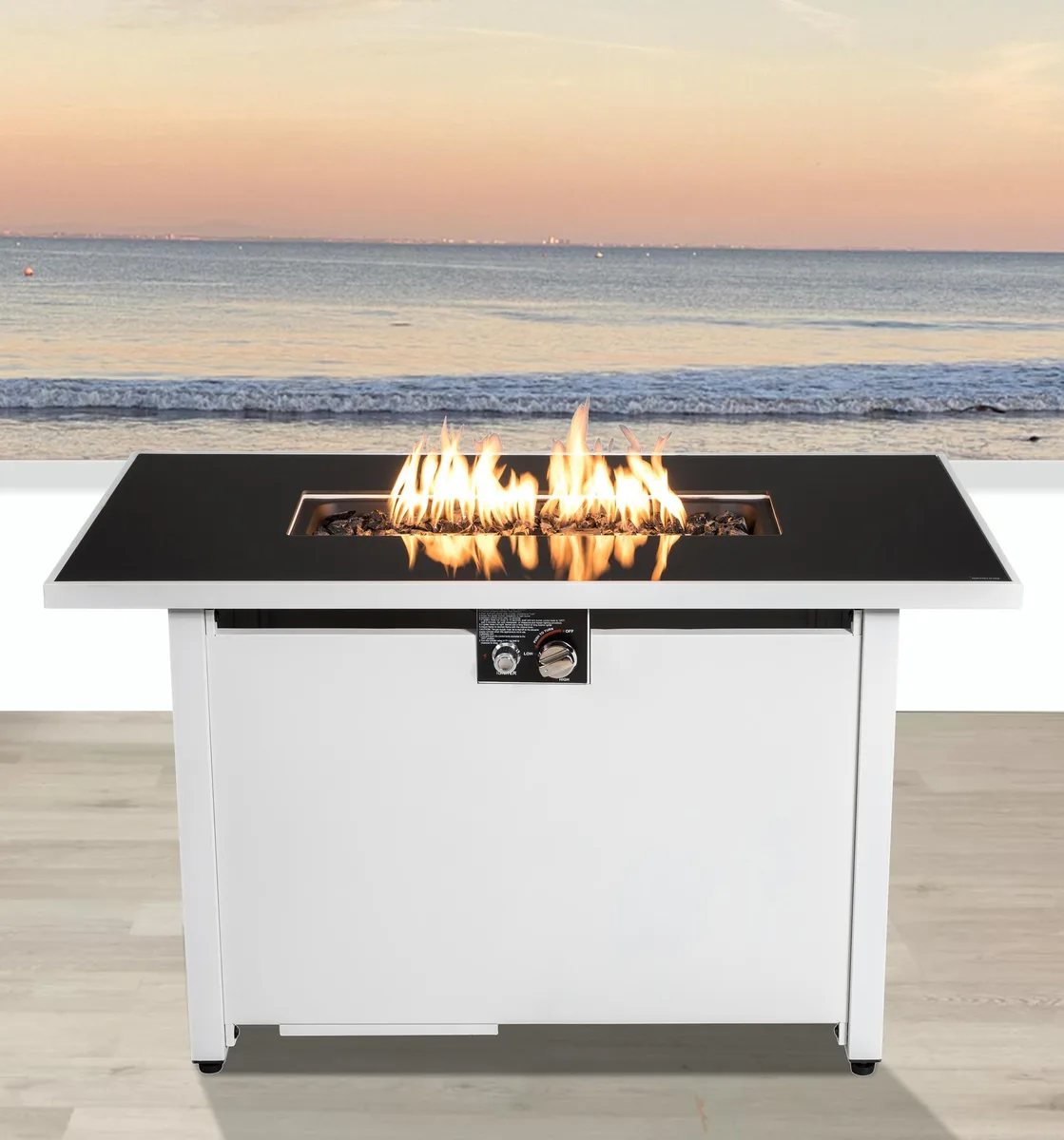 tuphen tuphen 25 H x 42 W Steel Outdoor Fire Pit Table with Lid White 50000 BTU — product photo