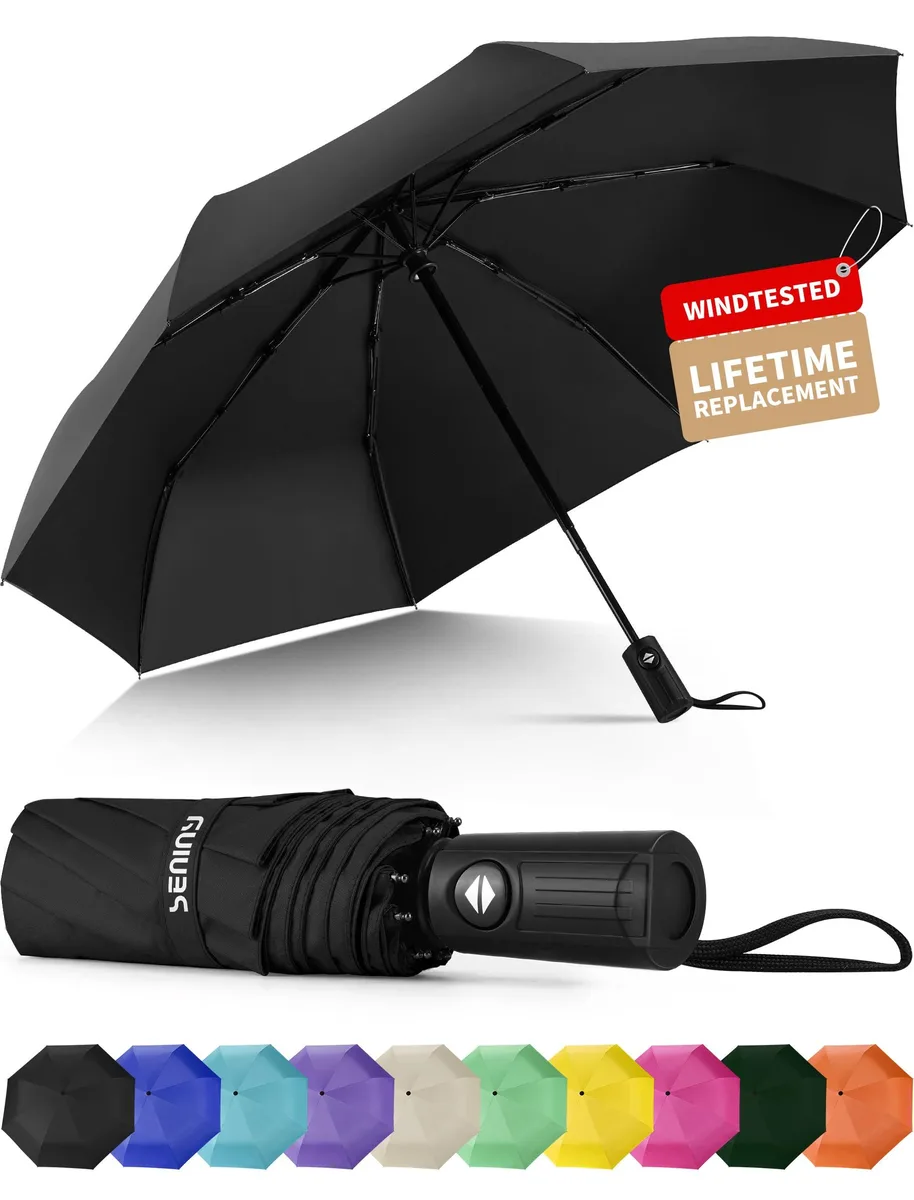 Seniny Auto Open Umbrella Black 42.5" 12" folded .75 lbs — product photo