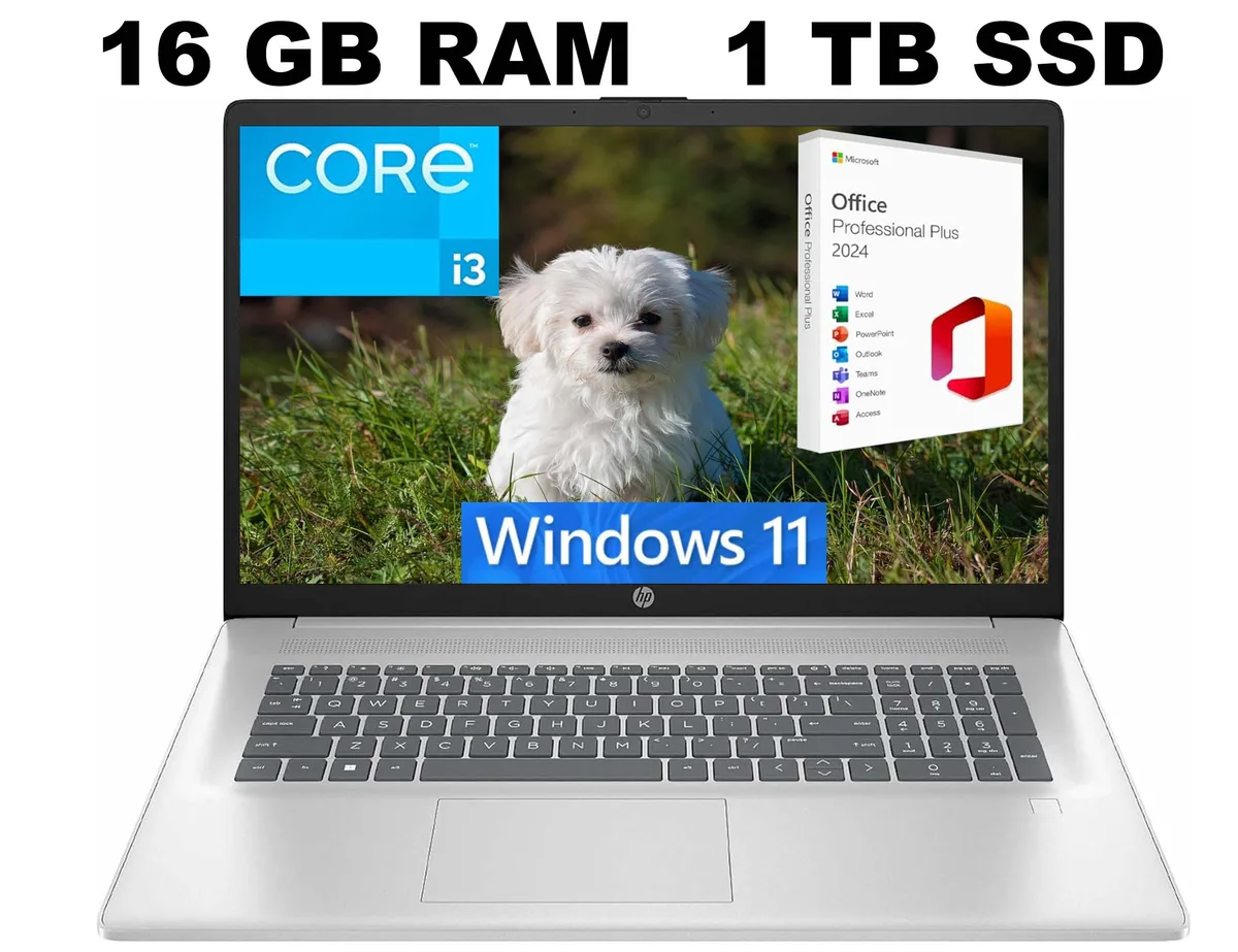 HP HP 17 laptop i3-N305 16GB 1TB SSD 17.3" FHD Silver Office 2024 License — product photo