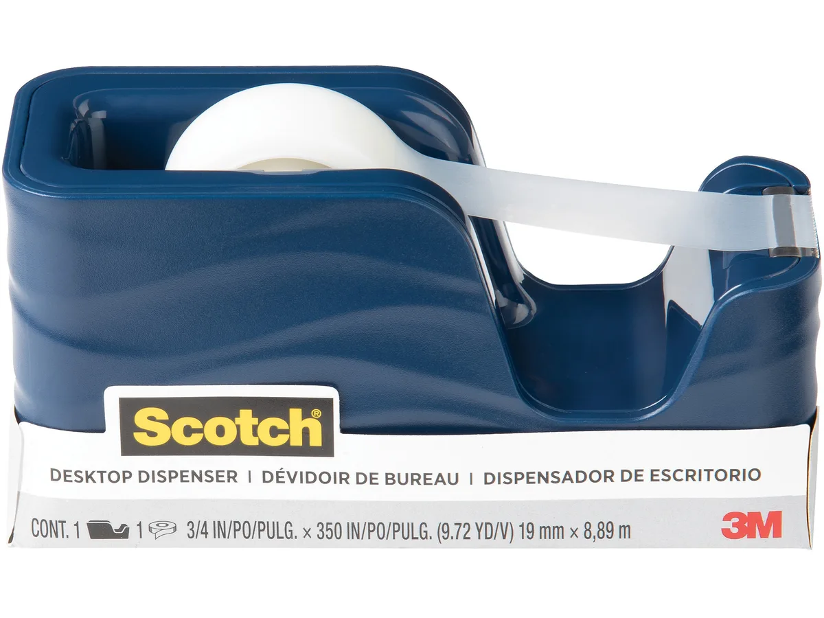 Navy-blue weighted tape dispenser with non-skid base