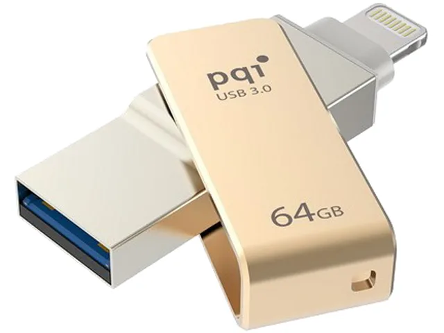 PQI PQI iConnect Mini 64GB USB flash drive Lightning &amp; USB 3.0 Gold 6I04-064GR2001 — product photo
