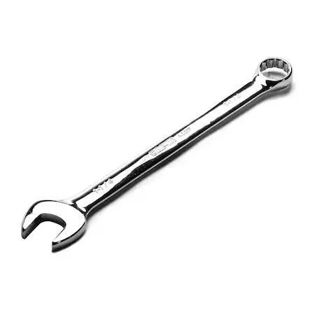 Capri Tools 1417 1-1/4 inch 12-point combination wrench, polished chrome finish, 15-degree offset box end, includes canvas roll pouch