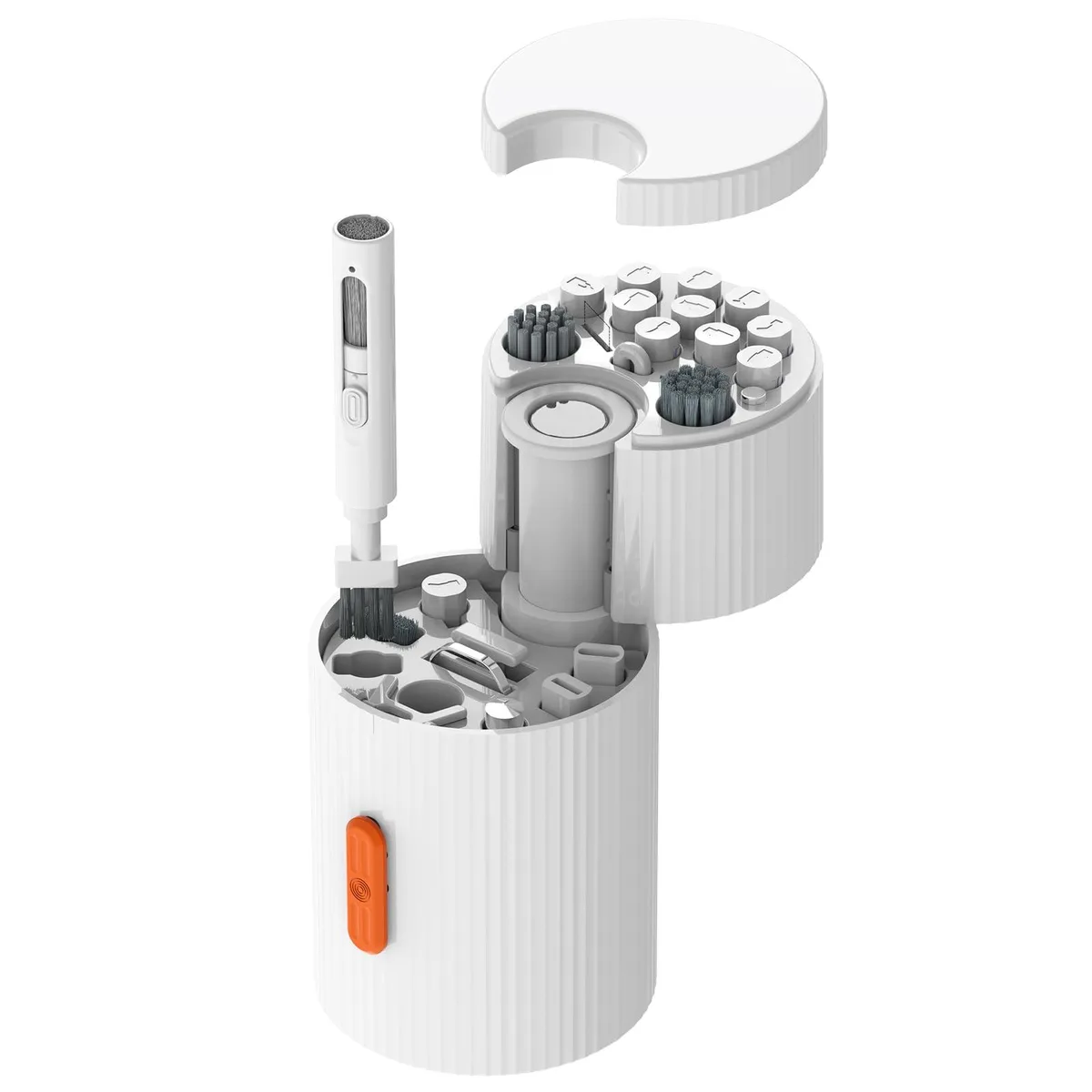 Compact 33-in-1 electronics cleaning kit in portable storage case with magnetic extension rod and multiple brush tools