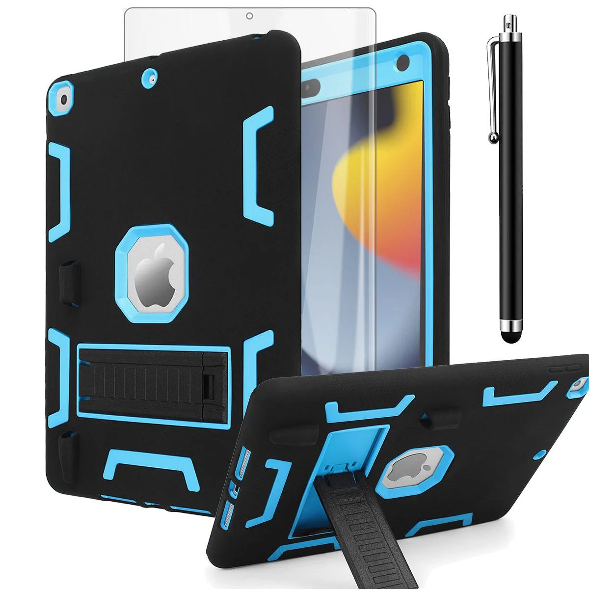 SZYG SZYG iPad 10.2 Case 7th/8th/9th Gen 2019-2021 Shockproof Rugged Stand Cover Screen Protector Black/Blue — product photo