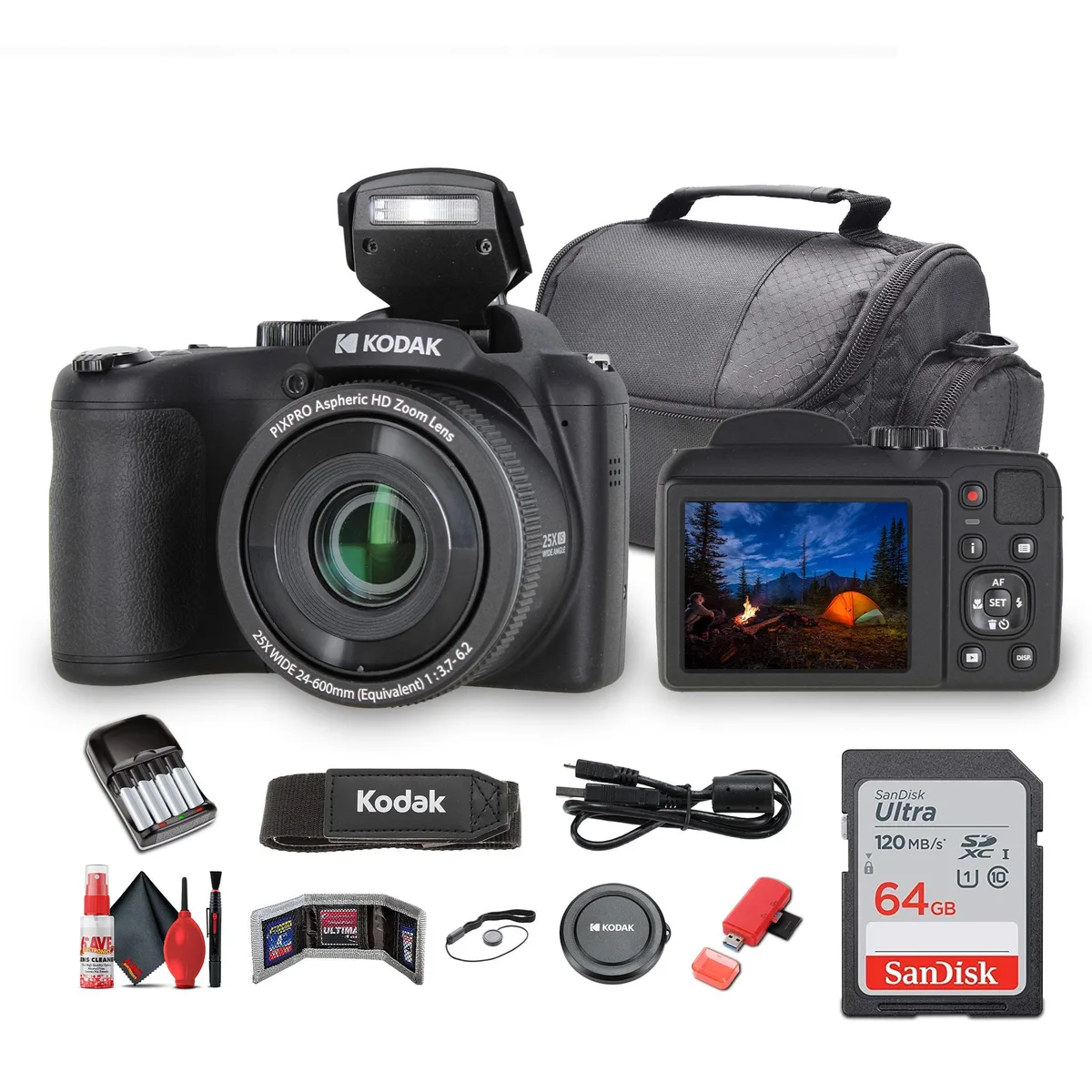 Kodak Kodak Pixpro AZ255 16MP 25x Zoom Camera Kit 64GB Black — product photo