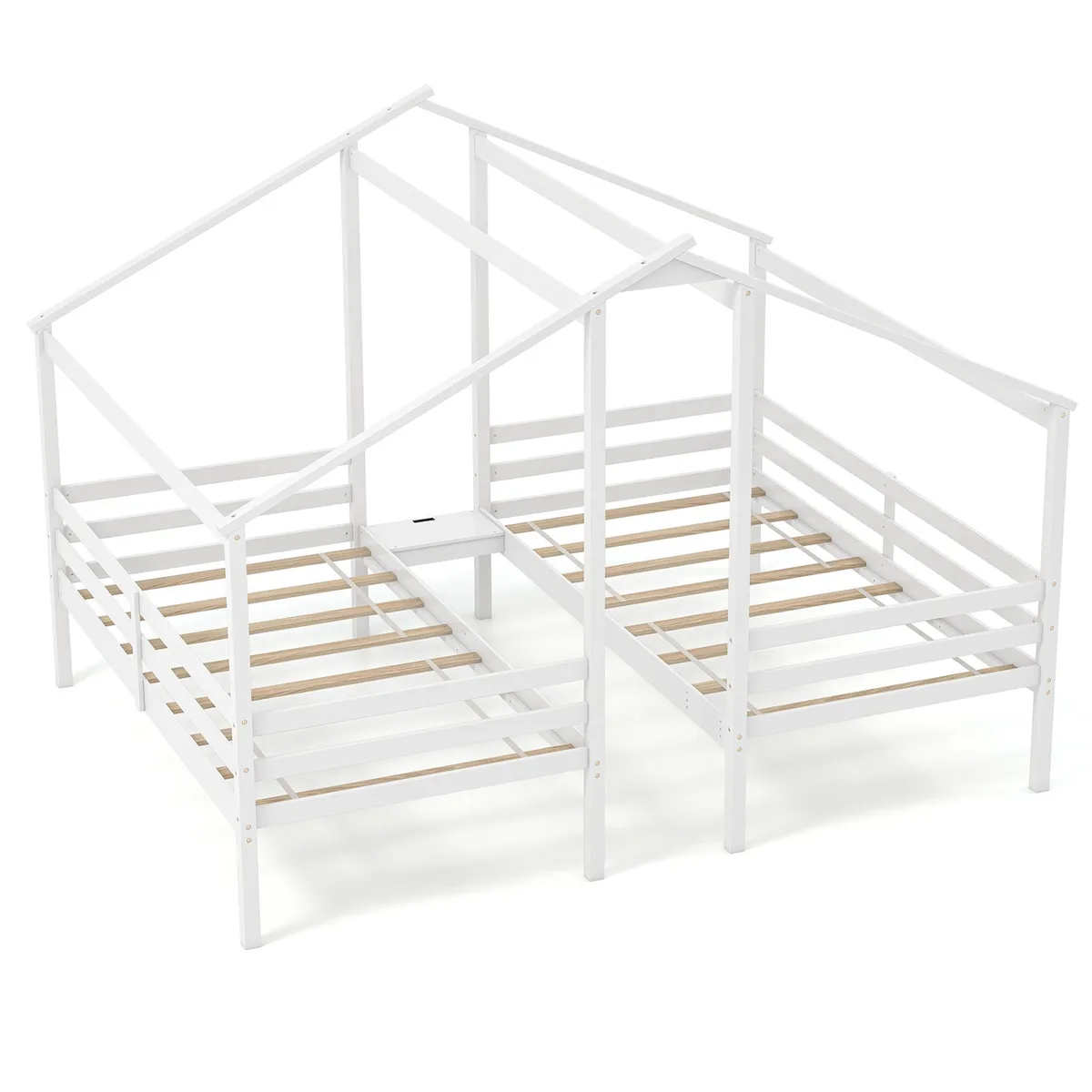 SlickBlue SlickBlue Double Twin Bed Frame with Built-in Table White — product photo