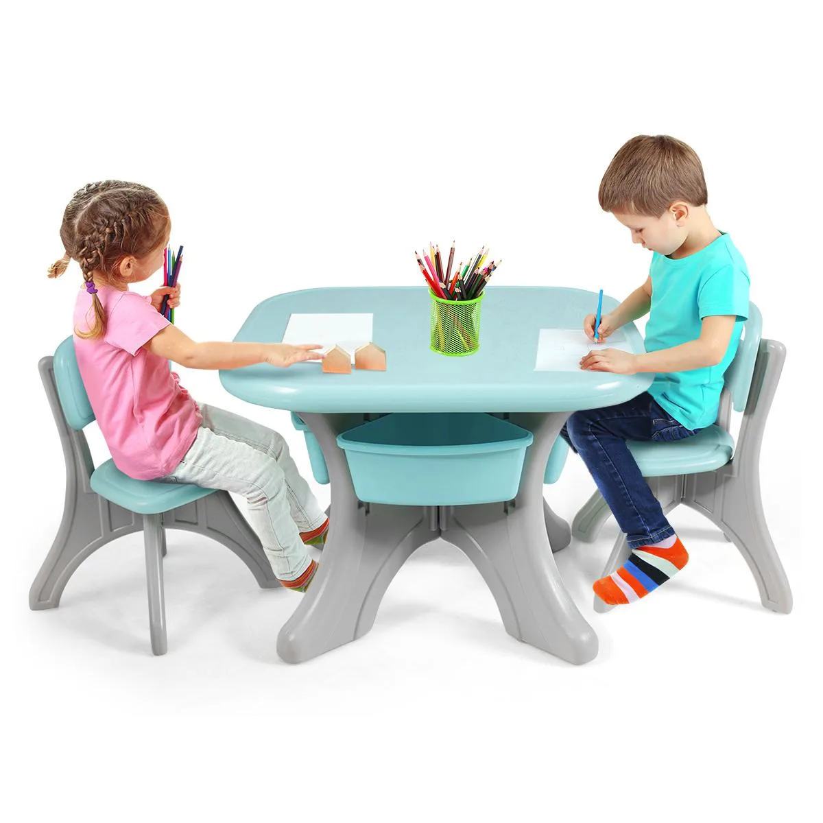 Costway Costway Activity Center Grey Green 27in Table 12x13x20in Chairs — product photo
