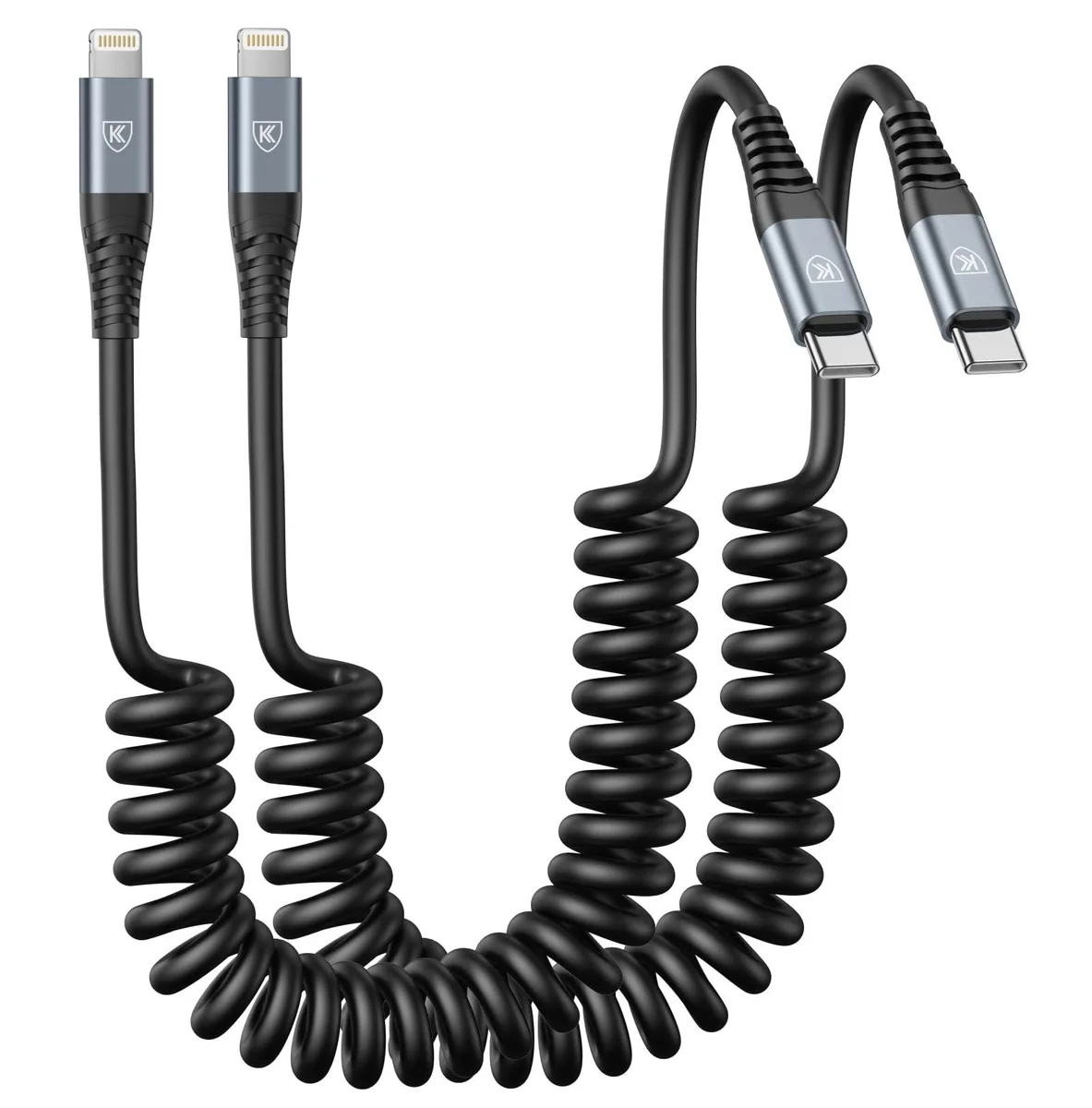 KEHIPI KEHIPI USB-C to Lightning coiled cable 3.0 ft 2-pack black — product photo