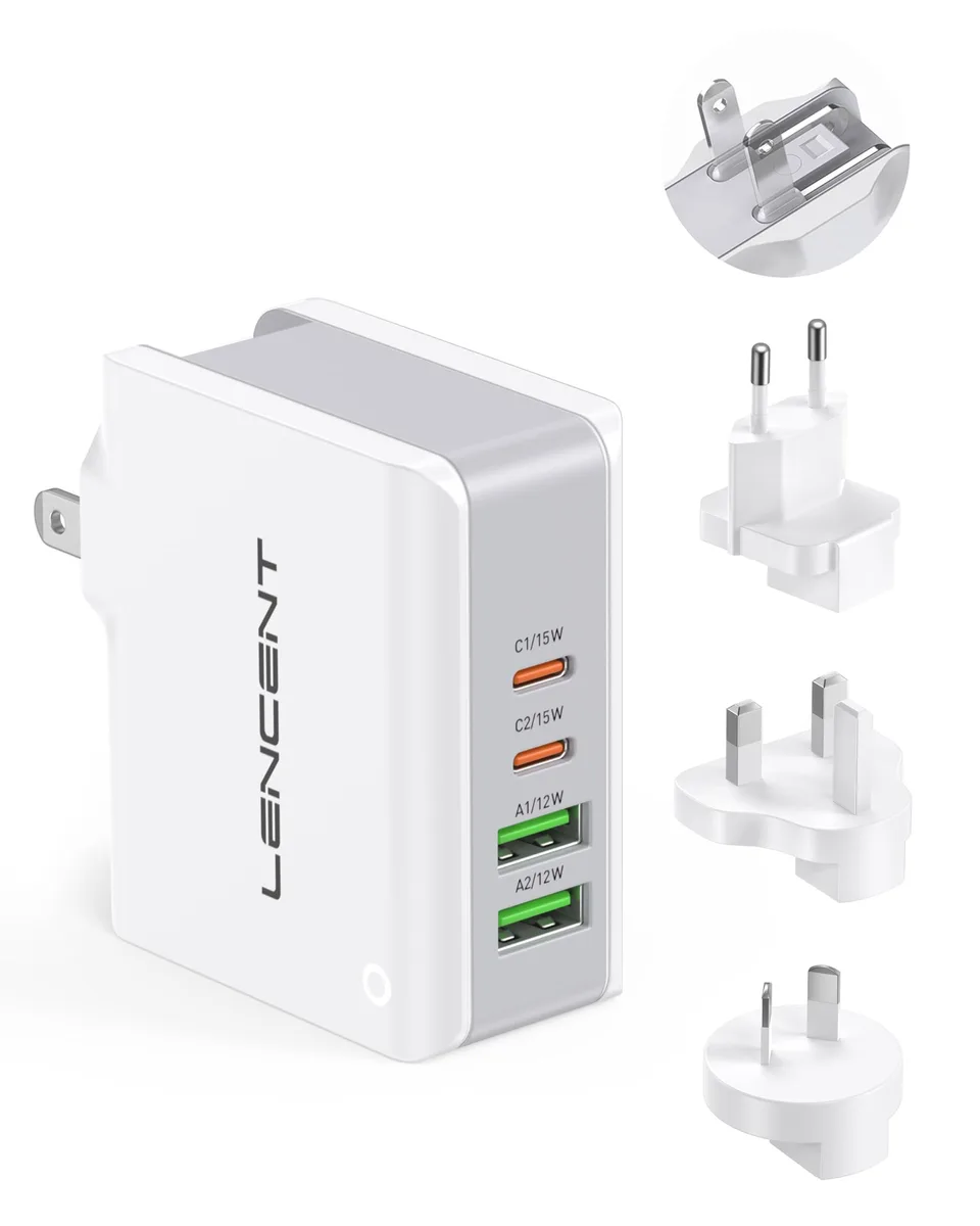 LENCENT A4403 22W 4-Port USB Charger with International Plugs — product photo