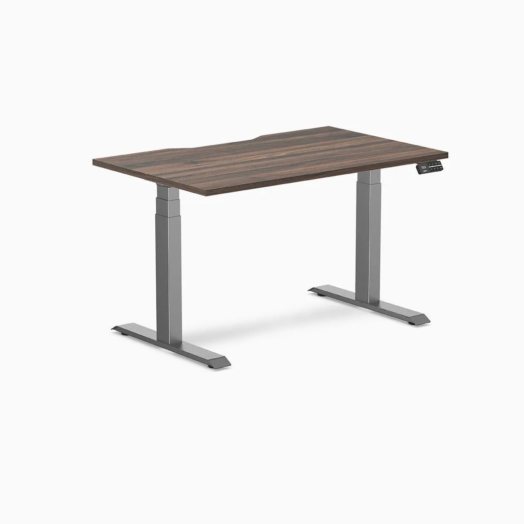 Desky Desky Dual Scalloped Sit Stand Desk Jarrah Legno 47.2 x 29.5 in Space Gray — product photo