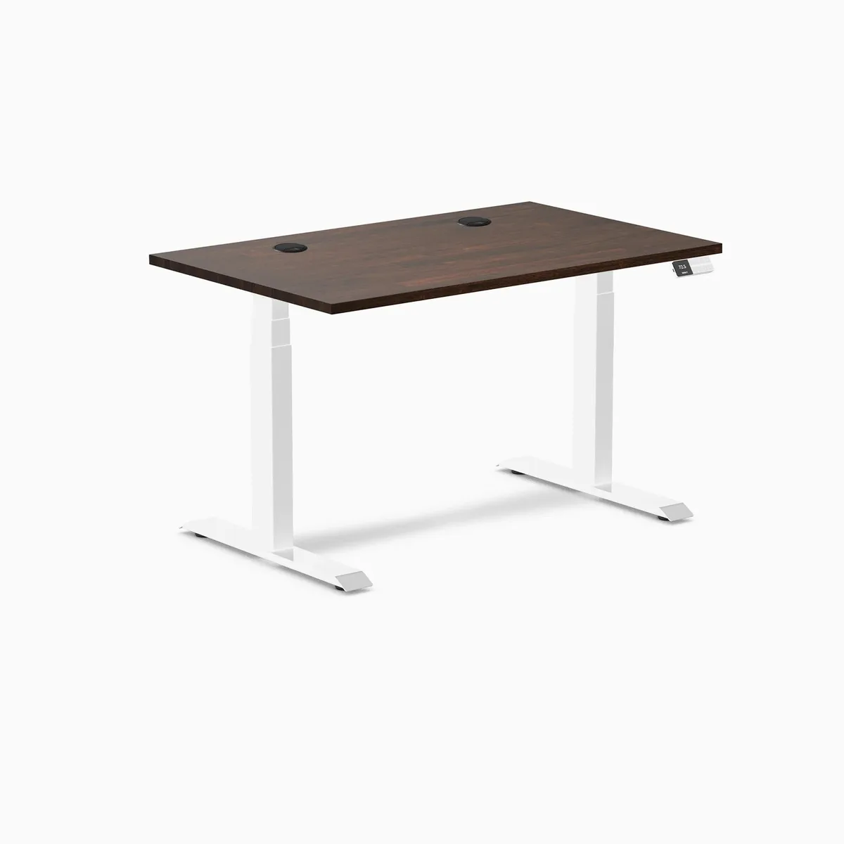 Desky Desky Dual Rubberwood Sit Stand Desk Dark Walnut 48 x 30 in White frame — product photo