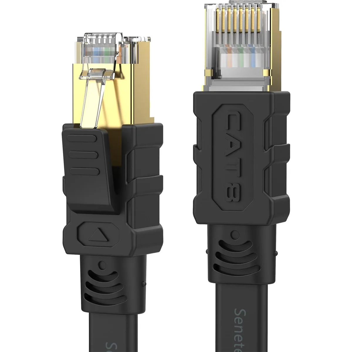  Senetem UEB75F1 Cat 8 network ethernet cable 75FT 40Gbps 2000MHz flat shielded 30AWG gold RJ45 — product photo