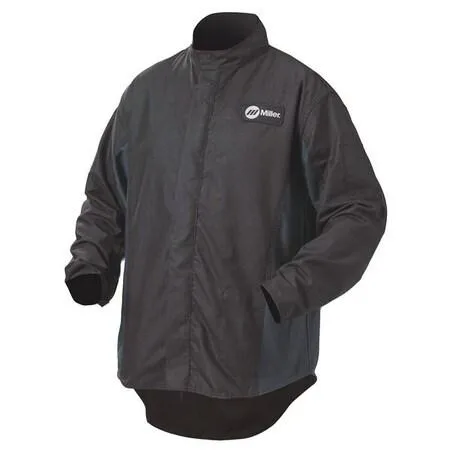 Miller Electric welding jacket 2XL 30 inch black navy stand-up collar zipper front vented back