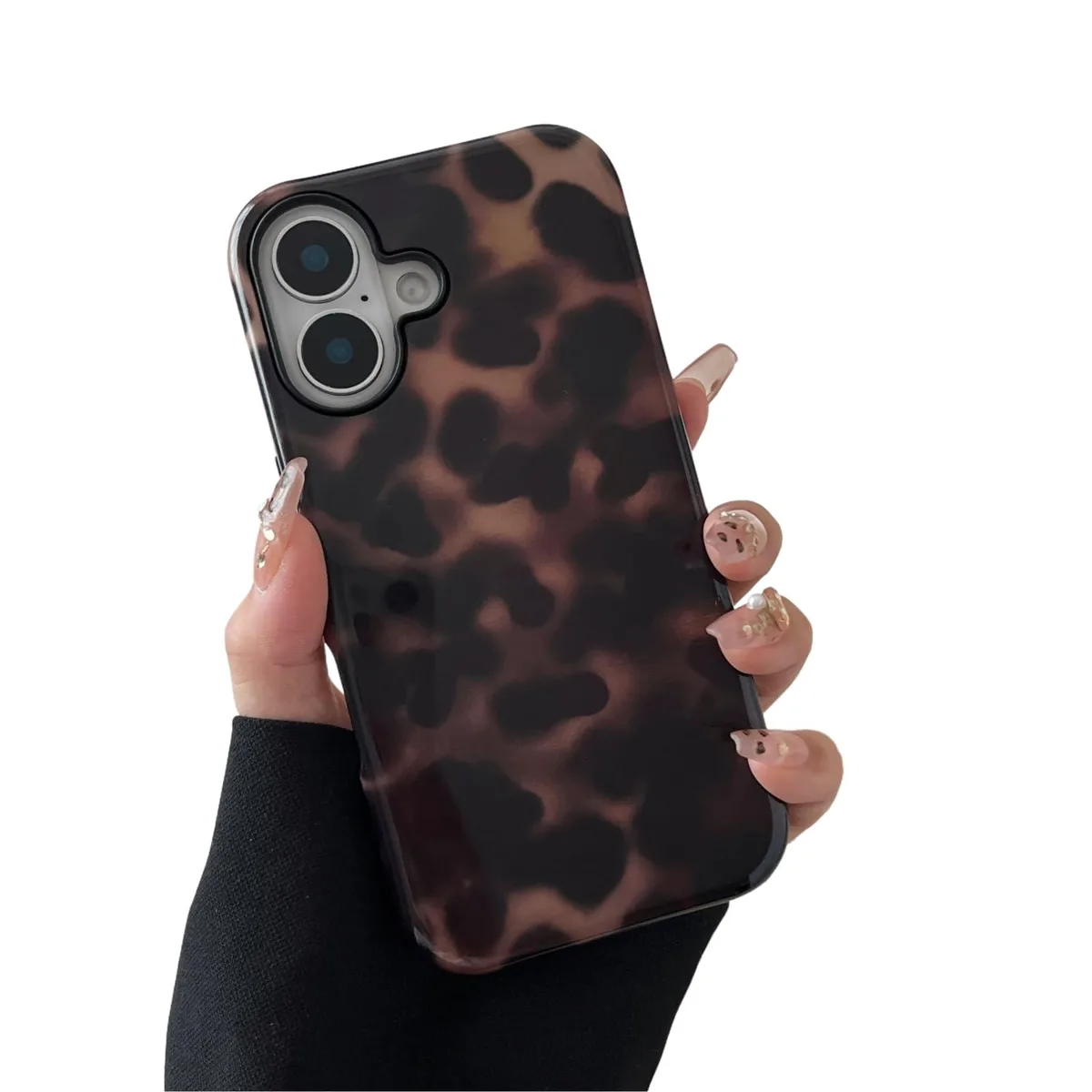 Tortoise-shell brown iPhone 16 Plus case, slim two-tone TPU and hard PC shell