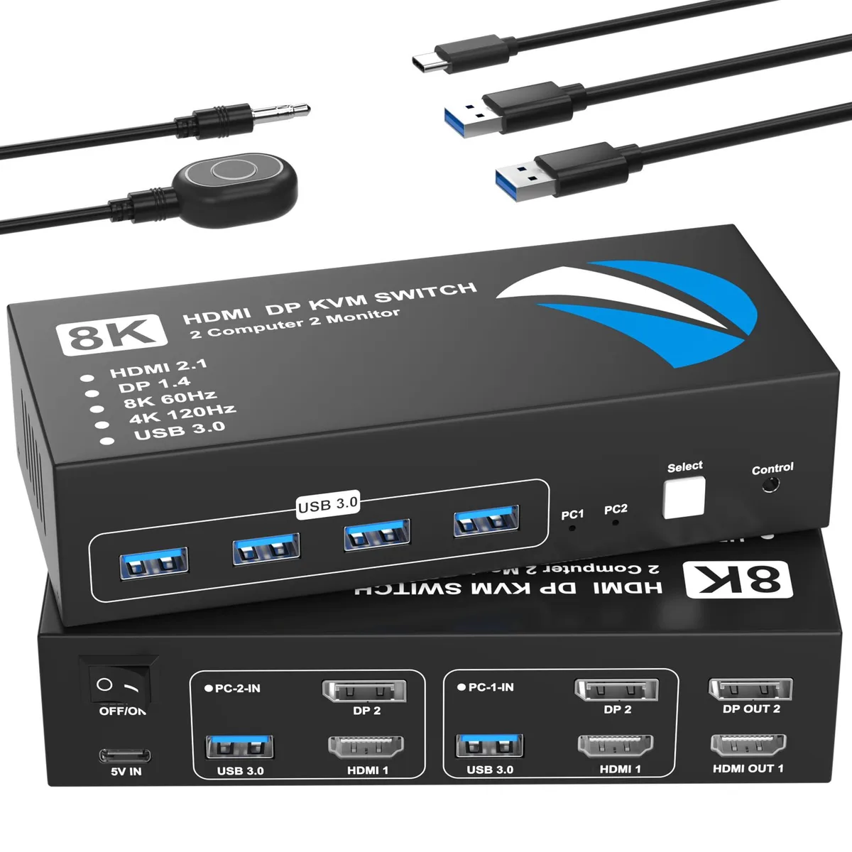 Club3D KVM USB HDMI DP-001 8K@60Hz 4K@120Hz Dual Monitor KVM Switch — product photo