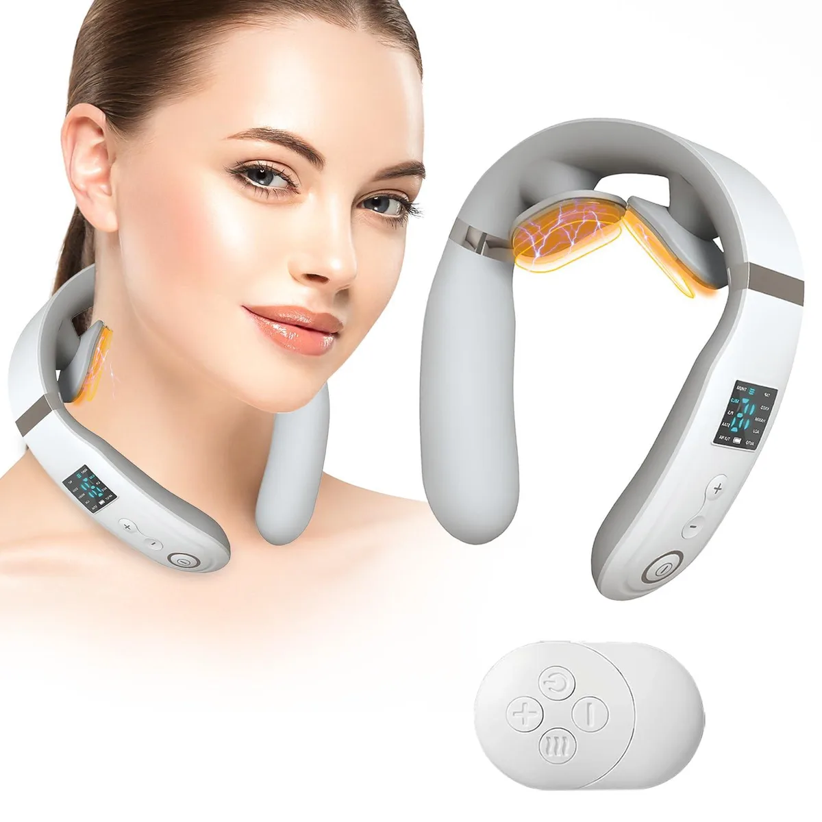 White U-shaped neck massager with remote control