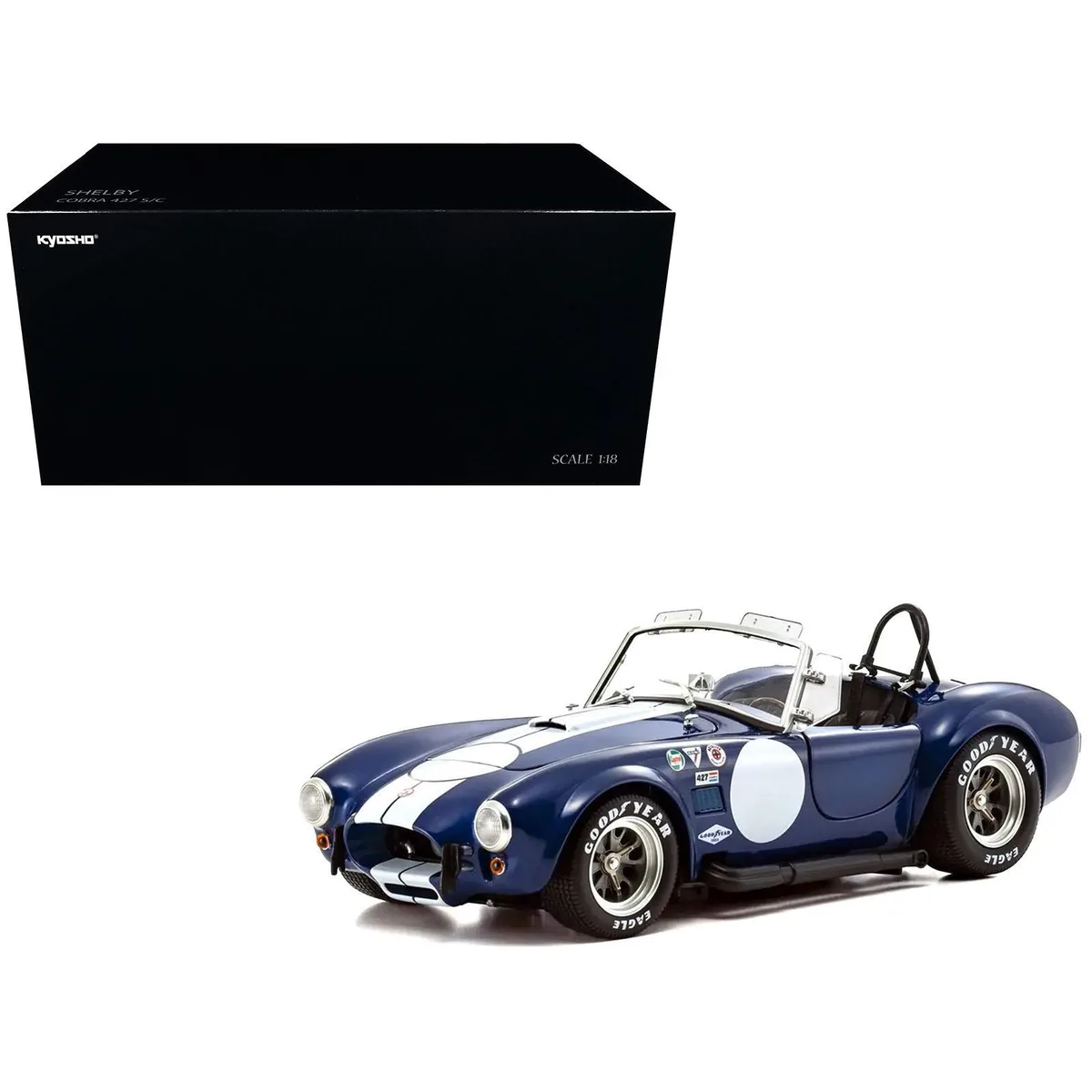 KYOSHO KYOSHO Shelby Cobra 427 S/C Blue White Stripes Race Graphics 1/18 Diecast Car — product photo
