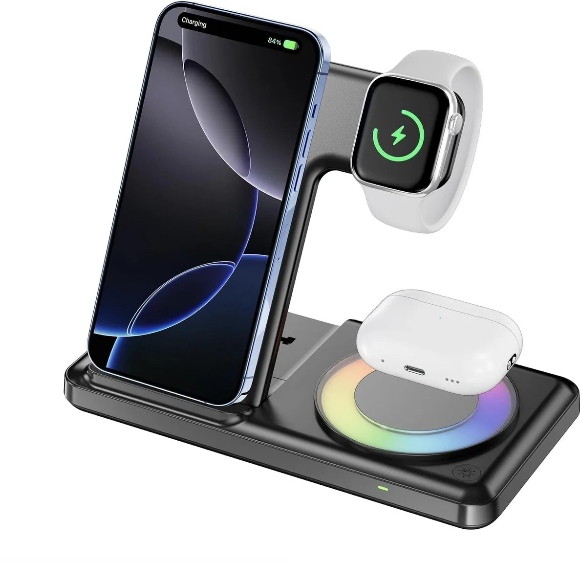  LONET 3-in-1 Wireless Charging Station RGB Black — product photo