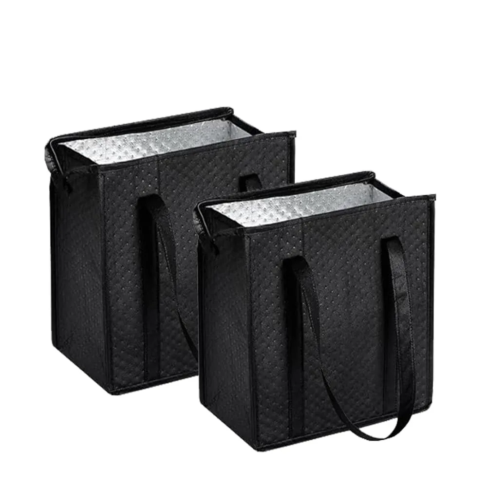 Beige insulated tote bag with zipper, foldable design, reinforced handles, 18L capacity