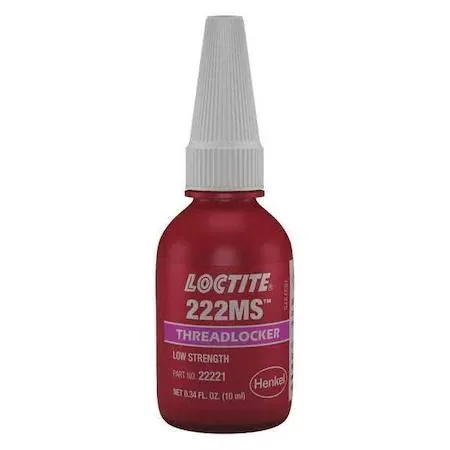 Small purple bottle of Loctite 222MS threadlocker tape 10 mL