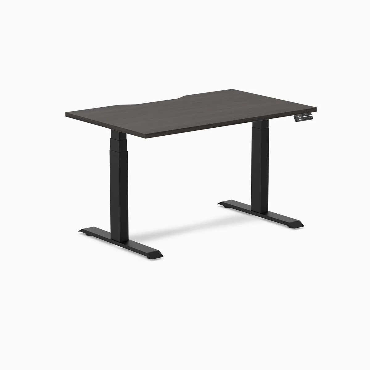 Desky Desky Dual Scalloped Laminate Sit Stand Desk Burnished Wood Matte Black 47.2 x 29.5 in — product photo