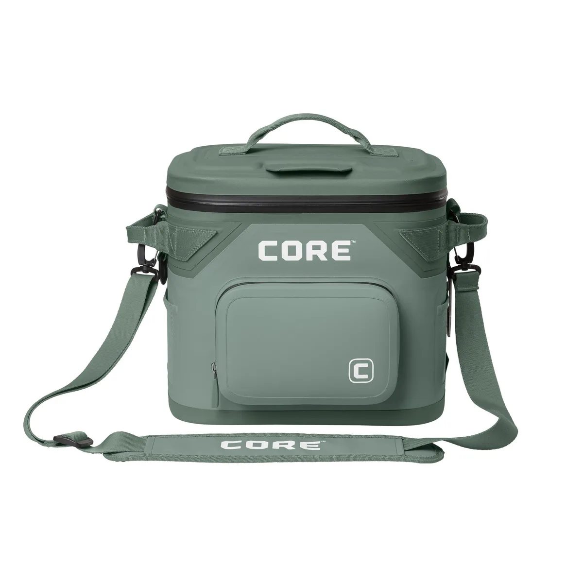 Sage soft cooler with magnetic lid, front pocket and shoulder strap