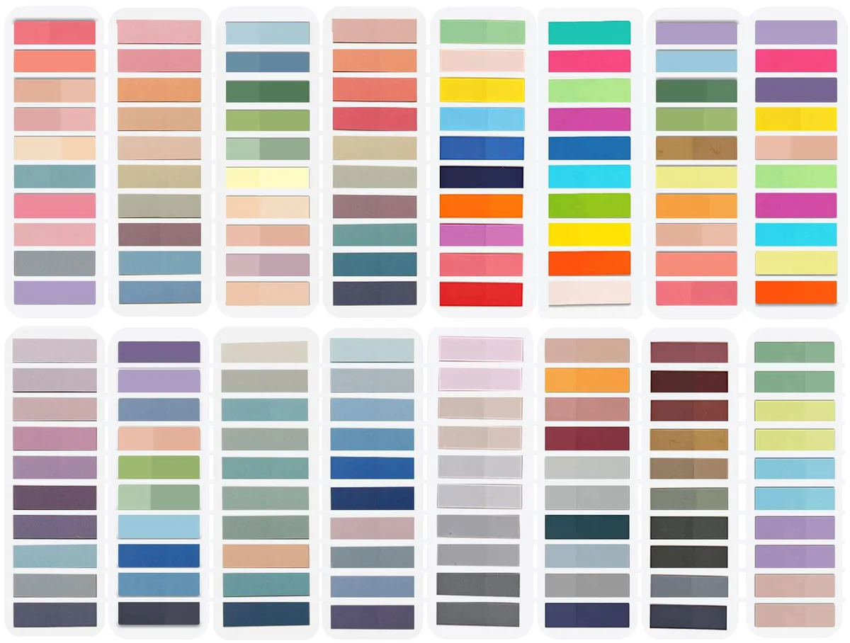 Sixteen sets of small transparent square sticky tabs in Morandi colours, 3200 pieces total