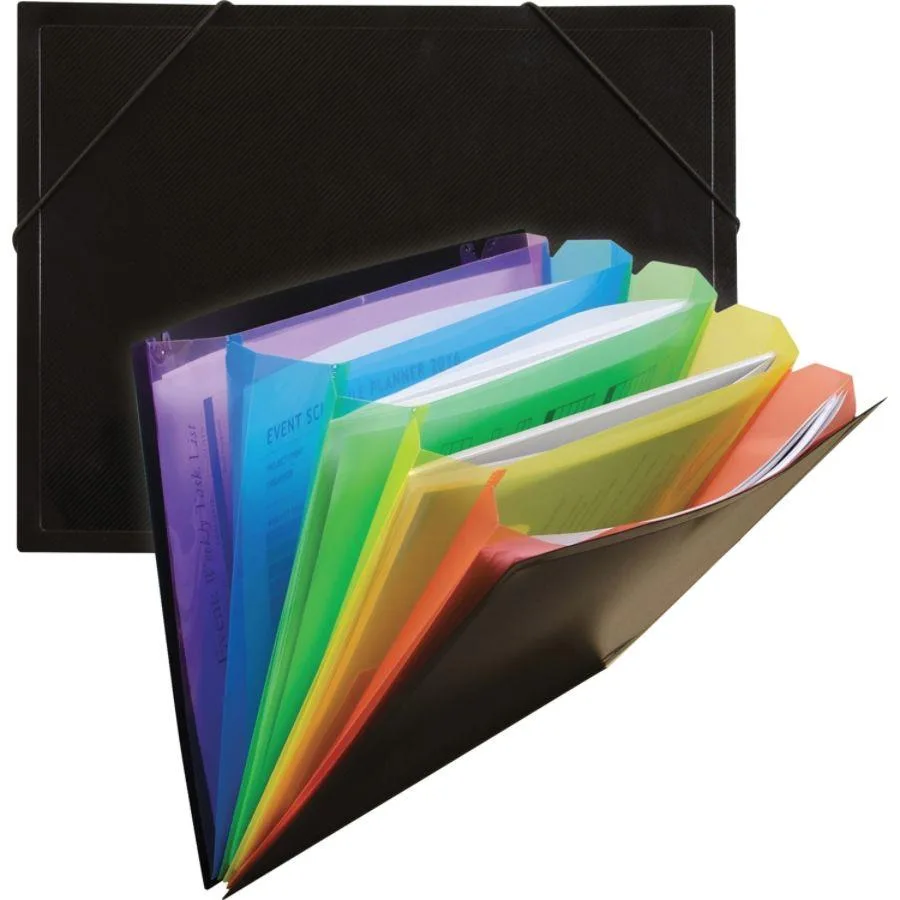 C-Line C-Line 59011 Rainbow Document Sorter/Case, 5-Pocket, 5" Expansion, Letter, Black/Multi accessory — product photo