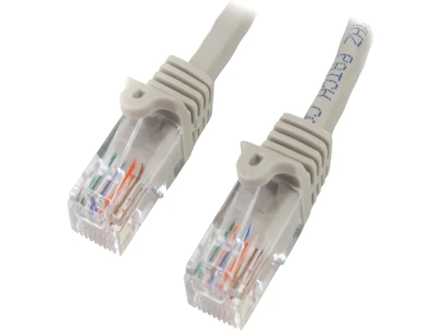 Grey Cat5e patch cable one foot long with moulded snagless RJ45 connectors