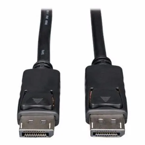 Black DisplayPort cable with latches, twenty feet long