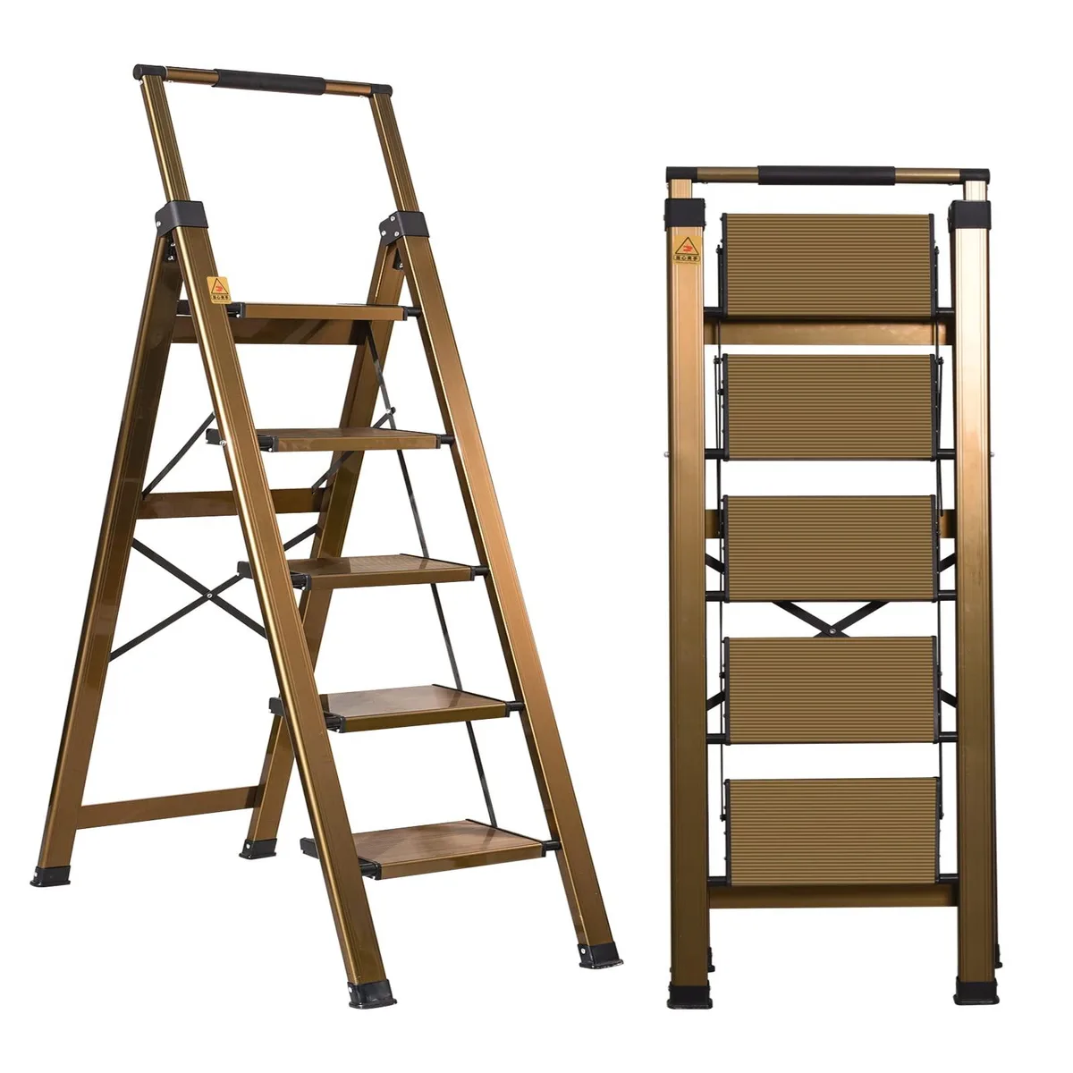  XinSunho 5 Step Ladder LF Brown Gold 330 lbs 14.8 lb — product photo