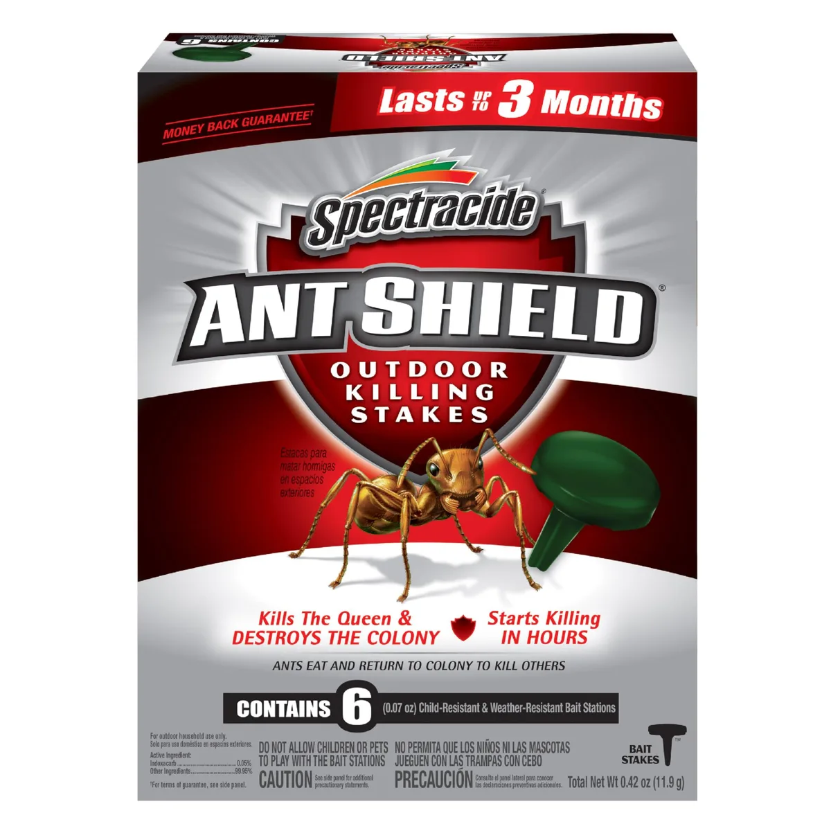 Six weather-resistant ant bait stakes for outdoor use