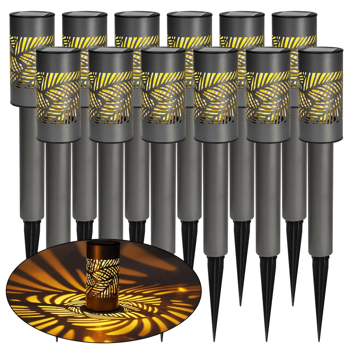 Twelve stainless steel pathway lights with polished chrome finish and resin shades, 15.5 inches tall