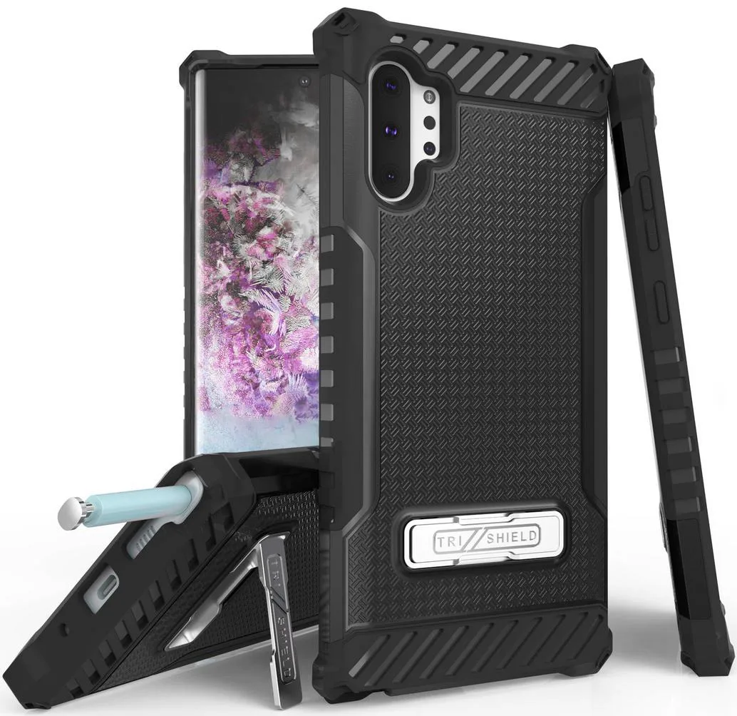 Nakedcellphone Nakedcellphone Tri-Shield Kickstand Case + Lanyard Strap for Samsung Galaxy Note 10 Plus Black — product photo