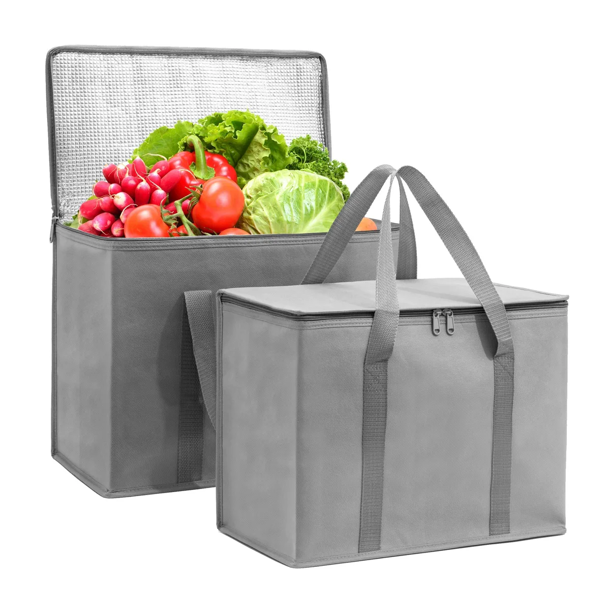 Medium insulated thermal tote bag in solid finish with collapsible form factor