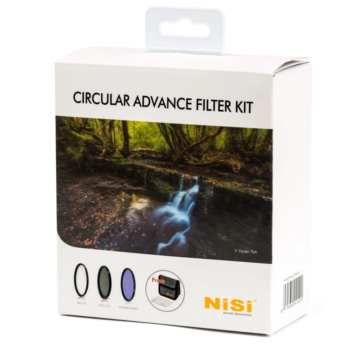 Three 82mm circular camera filters in a protective case